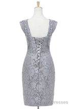 Two-Piece Grey Lace Short Mother of the Bride Dress