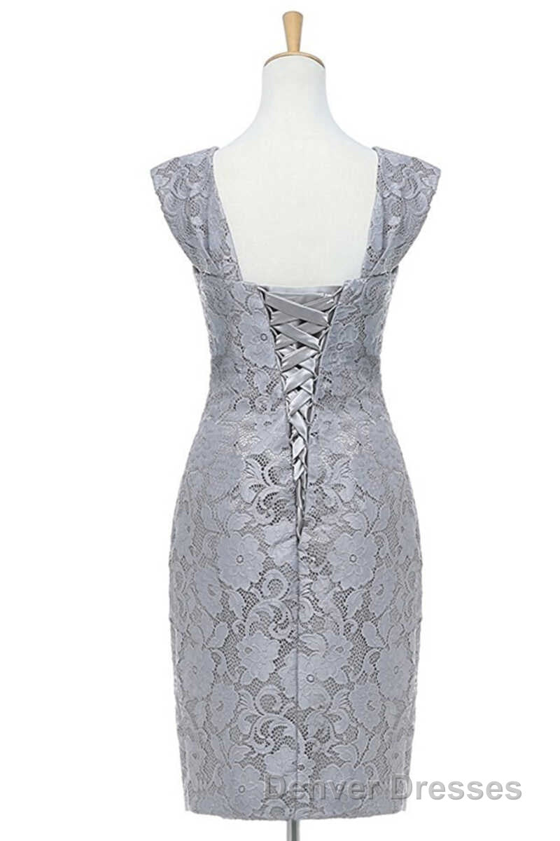 Two-Piece Grey Lace Short Mother of the Bride Dress
