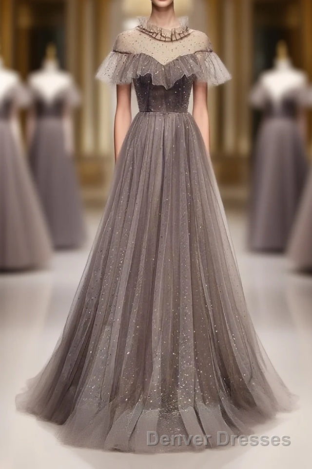 Unique Tulle Long Prom Dress, Tulle Evening Dress