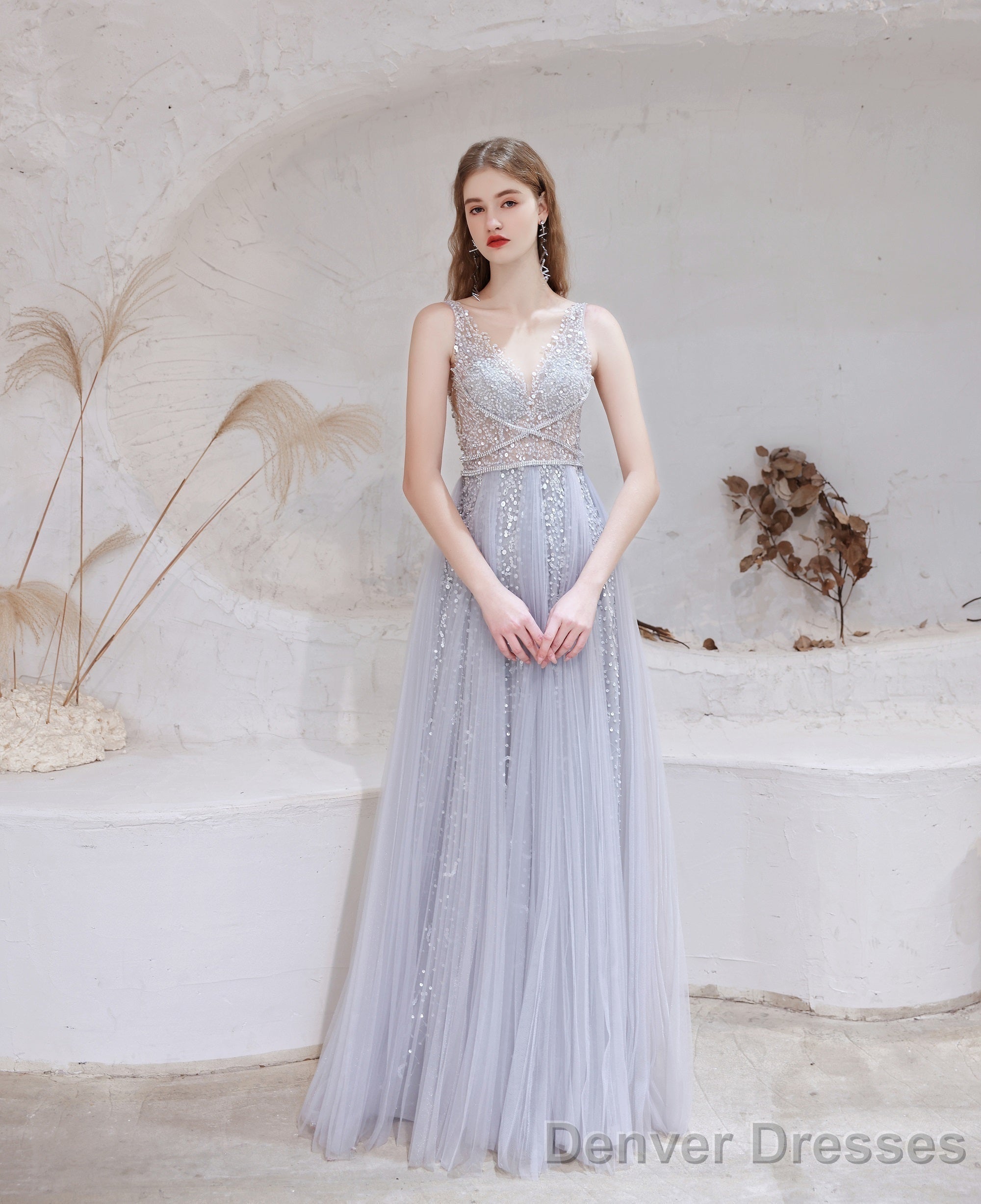 Luxury Blue Evening Dress, Long Evening Party Prom Dresses, A Line Prom Gown Main image