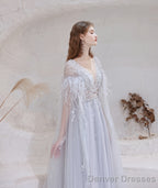 Luxury Blue Evening Dress, Long Evening Party Prom Dresses, A Line Prom Gown