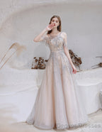 A Line Bateau Prom Dress, Long Neck With Train Sleeveless Zipper Formal Party Dresses