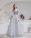 Elegant Prom Dress, Formal V Neck Short Sleeves Beaded Tulle Dresses, A Ling Floor Length