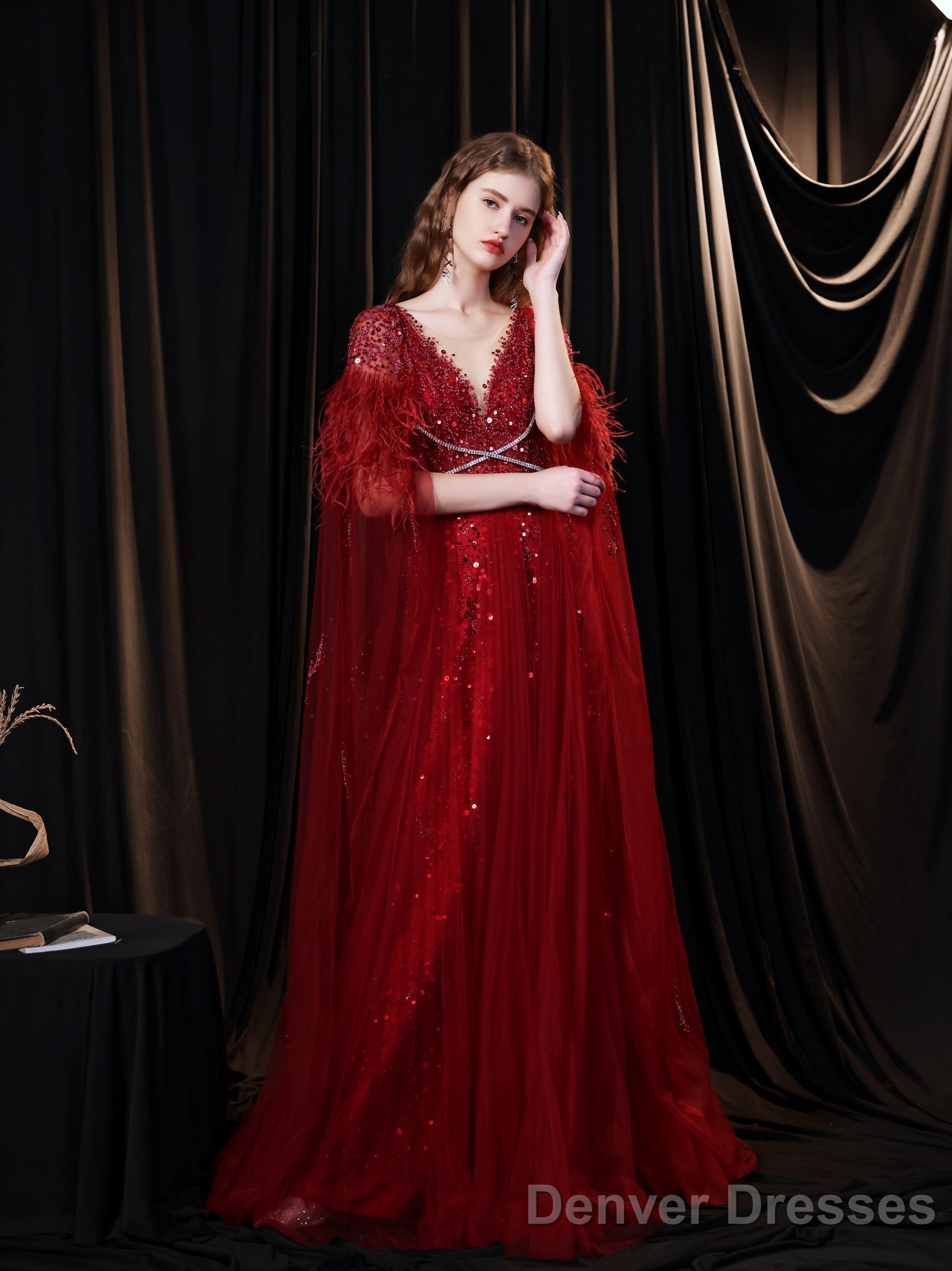 Luxury Burgundy Evening Dress, Long Evening Party Prom Dresses, A Line Prom Gown