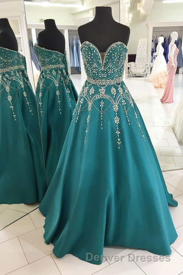 Green A Line Floor Length Sweetheart Sleeveless Beading Prom Dress Secondary image