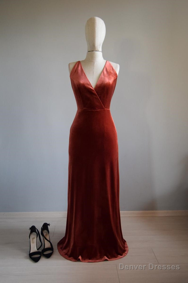 V-Neck Sleeveless Velvet Long Bridesmaid Dress Main image