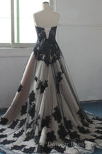 Charming Lace Appliqued Strapless With Chapel Train Wedding Dress