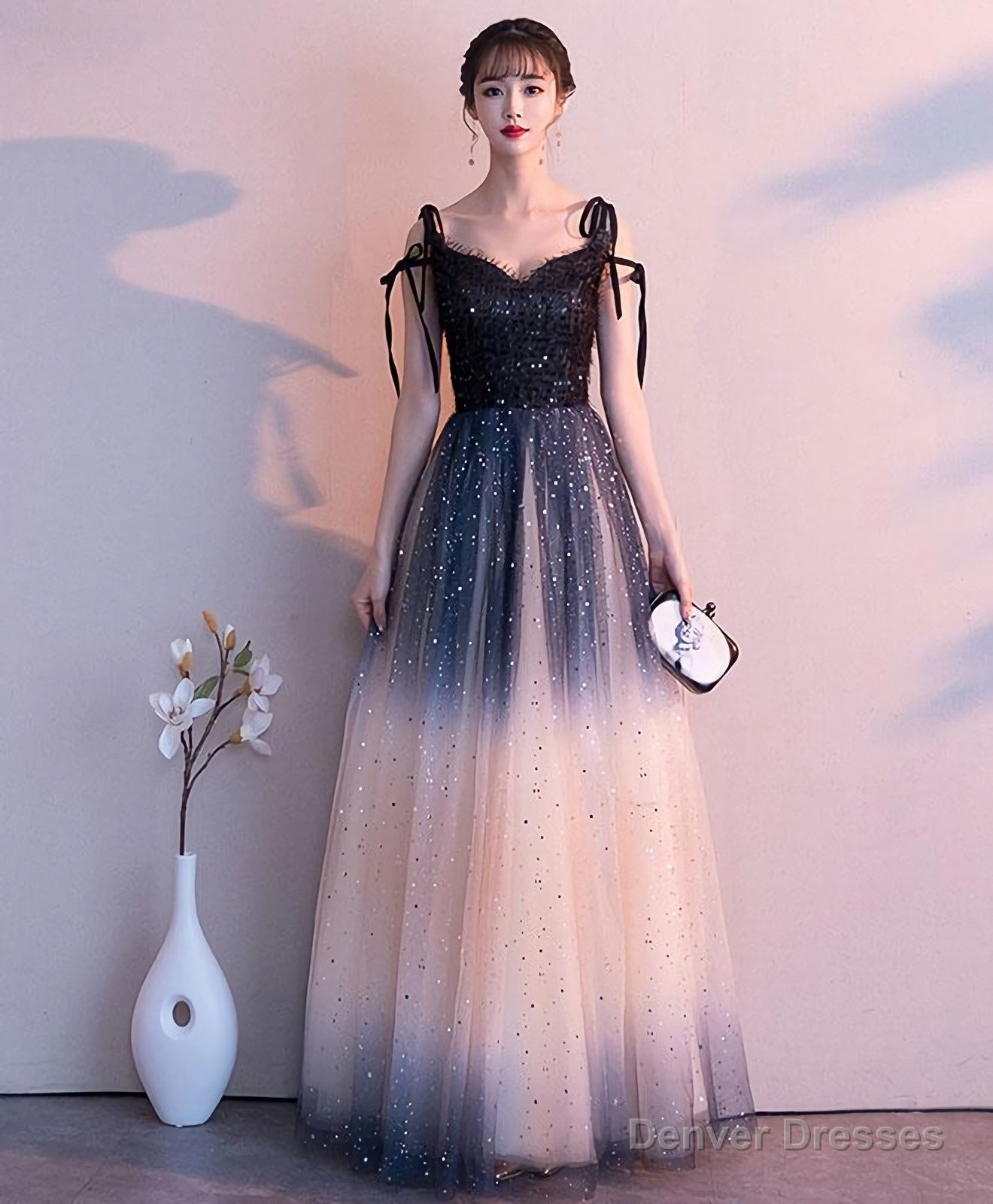 Black Sweetheart Tulle Sequin Long Prom Dress, Black Evening Dress Main image