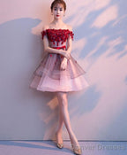 Pink Tulle Lace Short Prom Dress Pink Tulle Homecoming Dress
