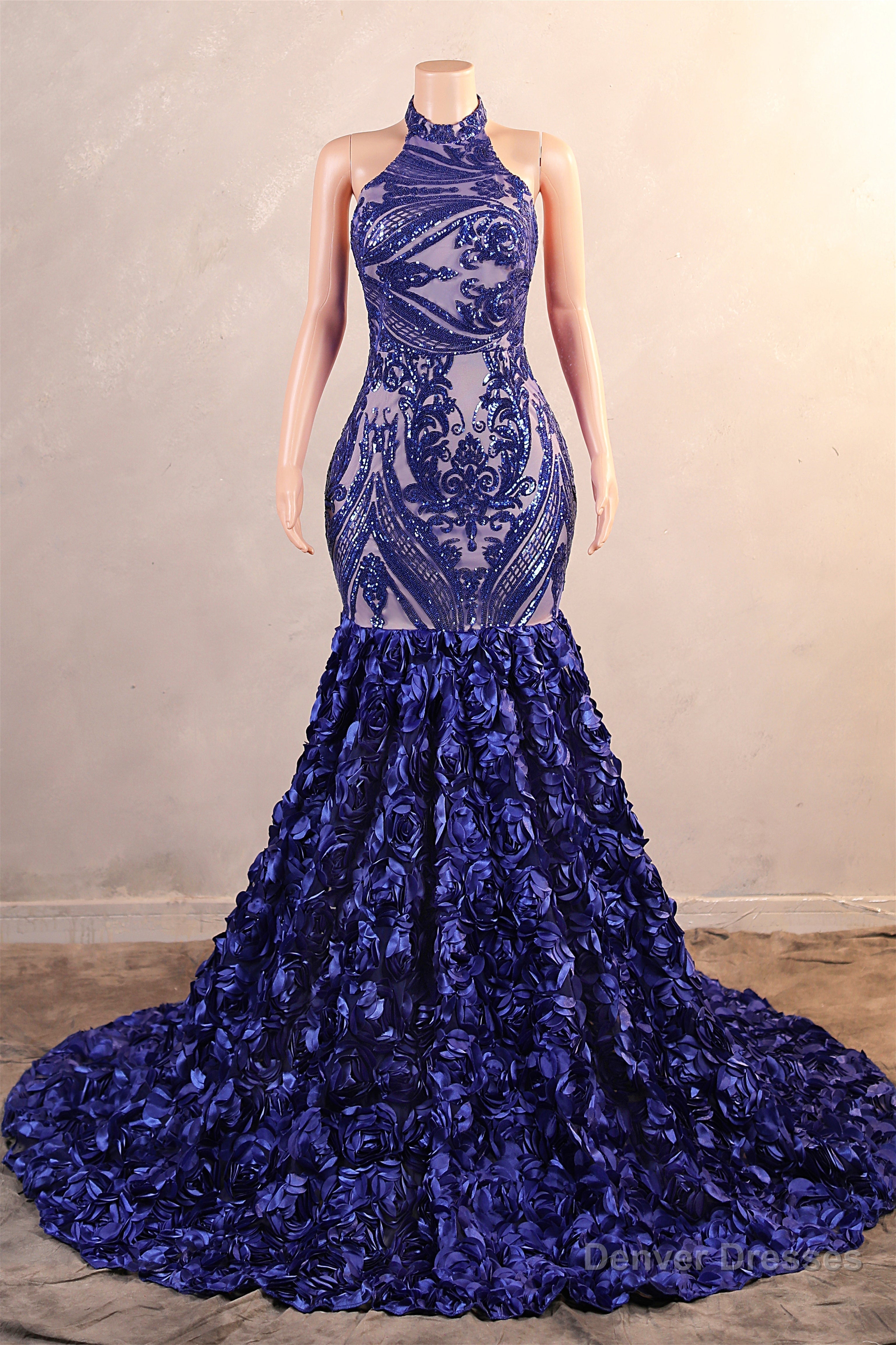 Halter Mermaid Sweep Train Backless Sleeveless Beading Evening Dress Main image