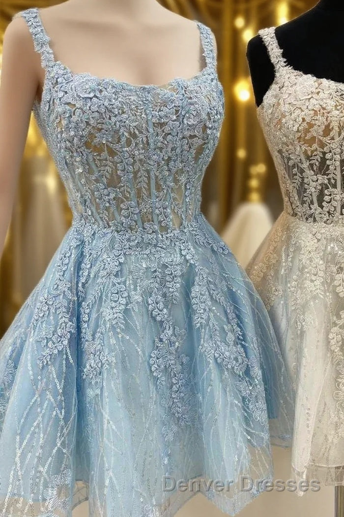 Floral Lace Scoop Neck A-Line Short Party Dress Main image