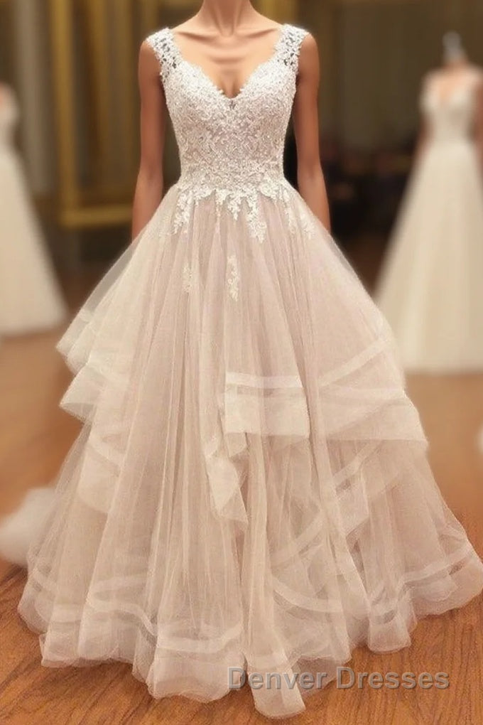 A Line Brush Train Sweetheart Sleeveless Ruffles Appliques Wedding Dress Main image