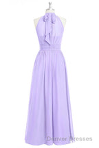 Lavender Chiffon Halter Long Bridesmaid Dress