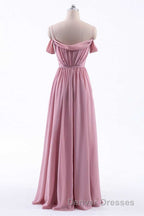 Dusty Pink Chiffon Cold-Shoulder A-Line Long Bridesmaid Dress