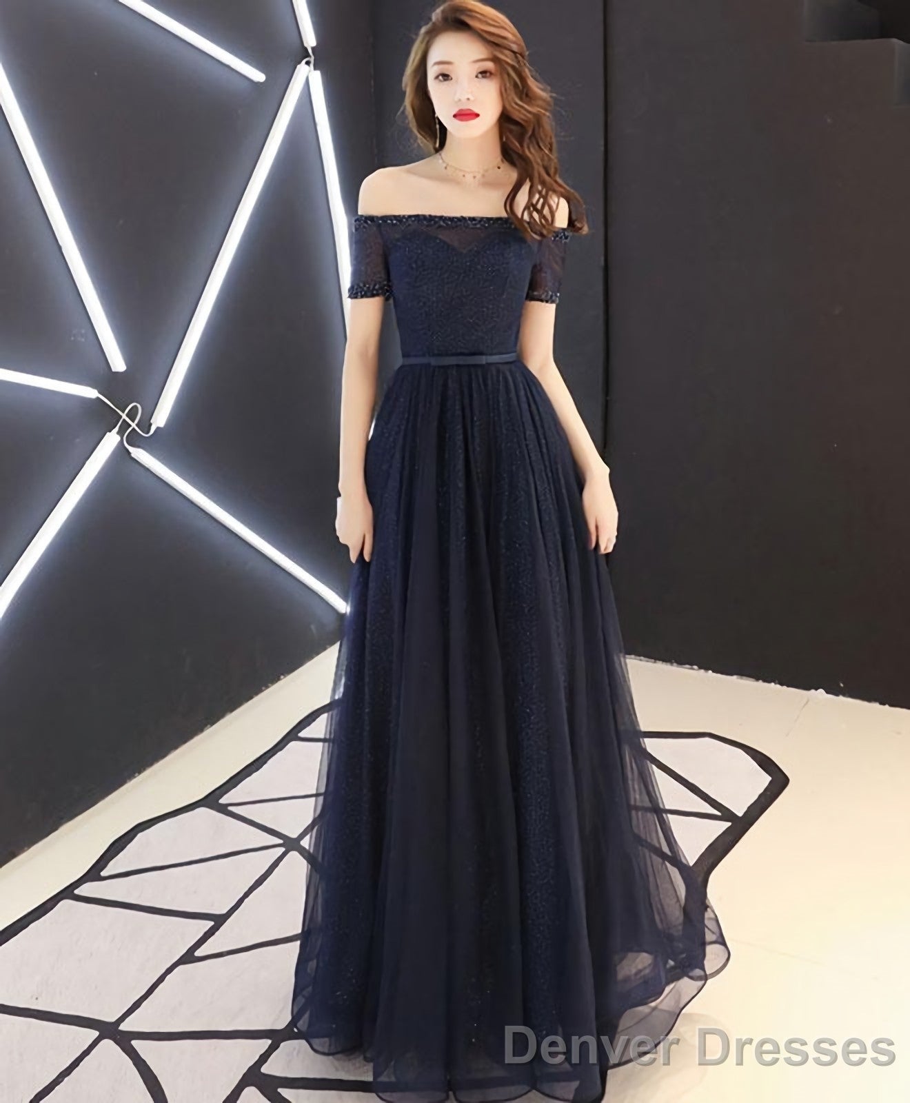 Dark Blue Tulle Long Prom Dress Blue Tulle Evening Dress Main image