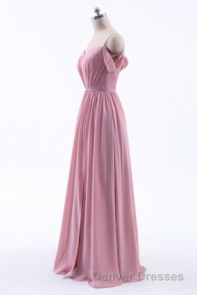 Dusty Pink Chiffon Cold-Shoulder A-Line Long Bridesmaid Dress Secondary image