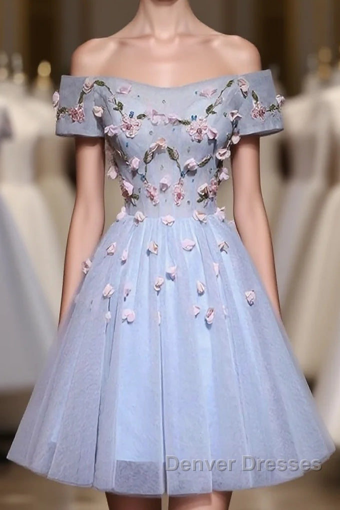 Cute Gray Blue Tulle Short Prom Dress, Gray Homecoming Dress Main image