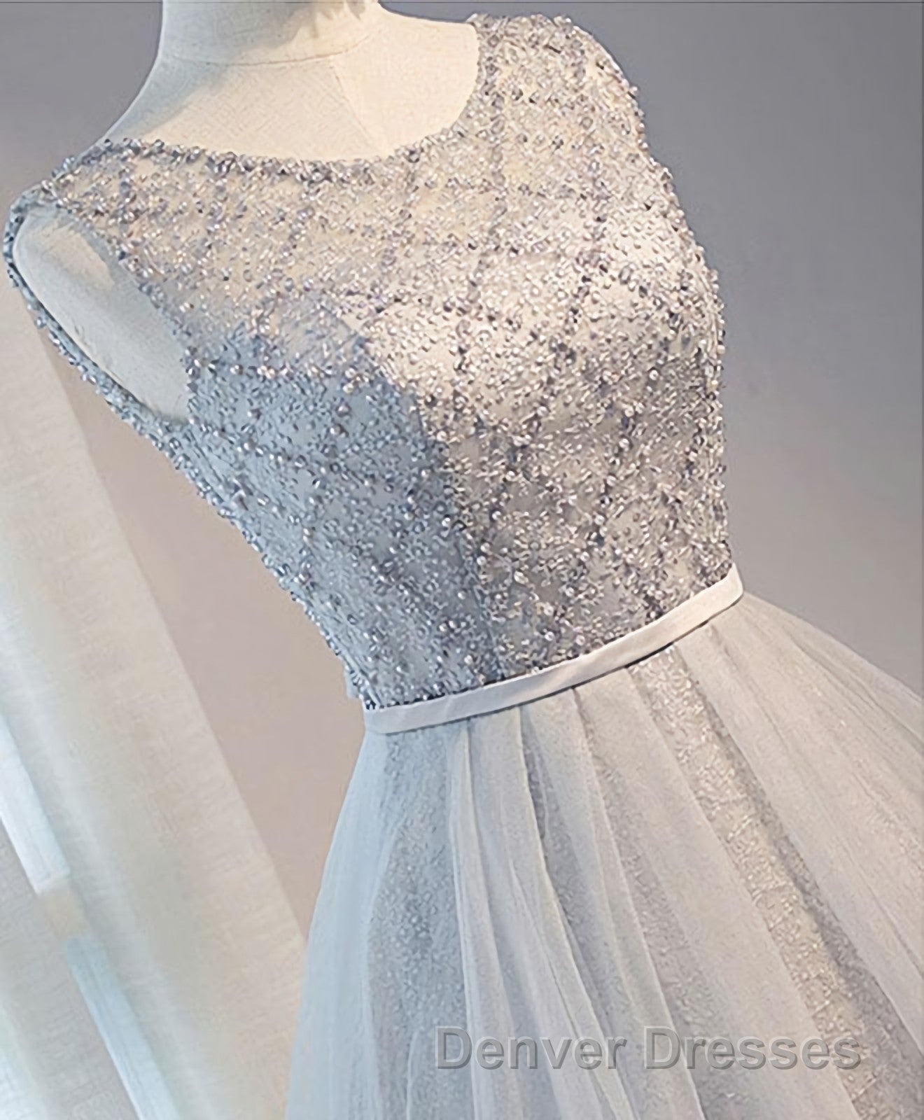 Gray Tulle Beads Short Prom Dress, Gray Homecoming Dress