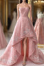 Charming Modest Pink A Line High Low Strapless Zipper Back Prom Dress