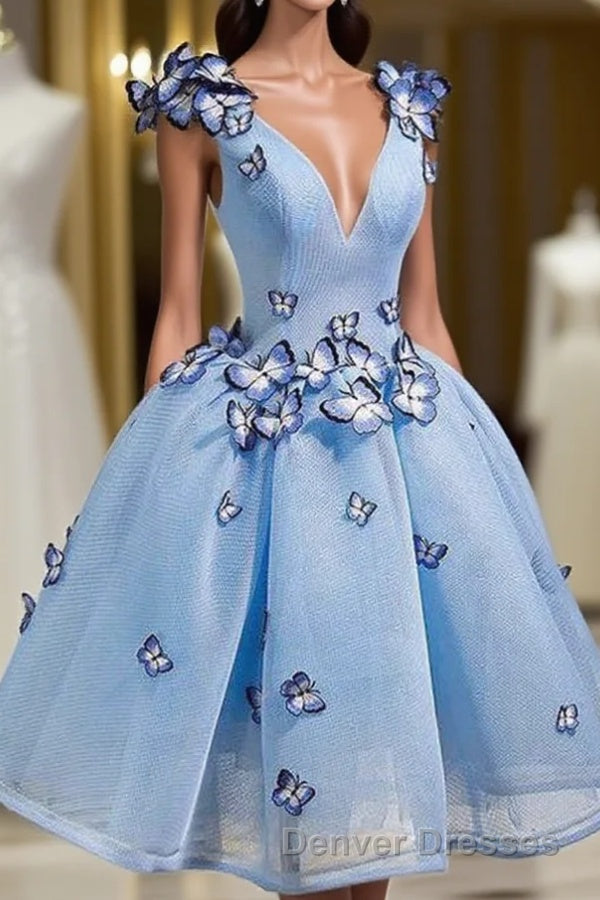 Elegant Butterfly Applique V Neck Sleeveless Short Homecoming Dress