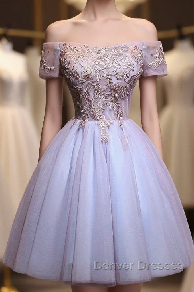 Cute Lace Applique Tulle Short Prom Dress, Homecoming Dress Main image