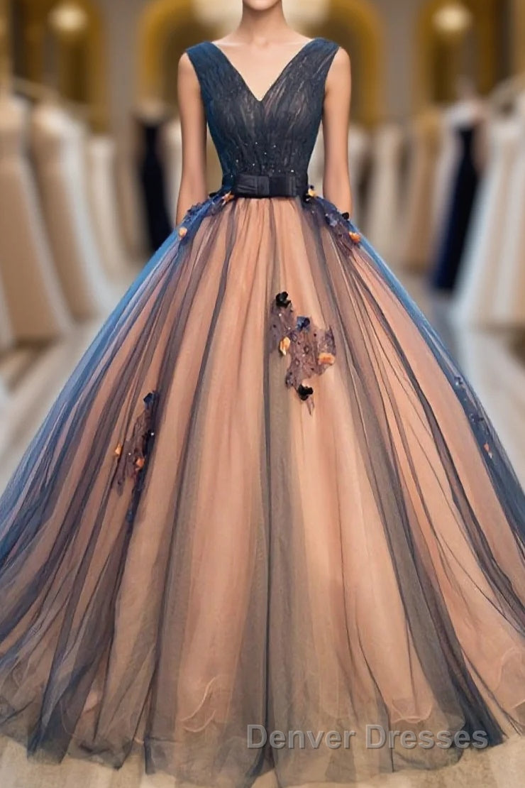 Tulle V Neck Long Prom Gown Tulle Evening Gown Main image