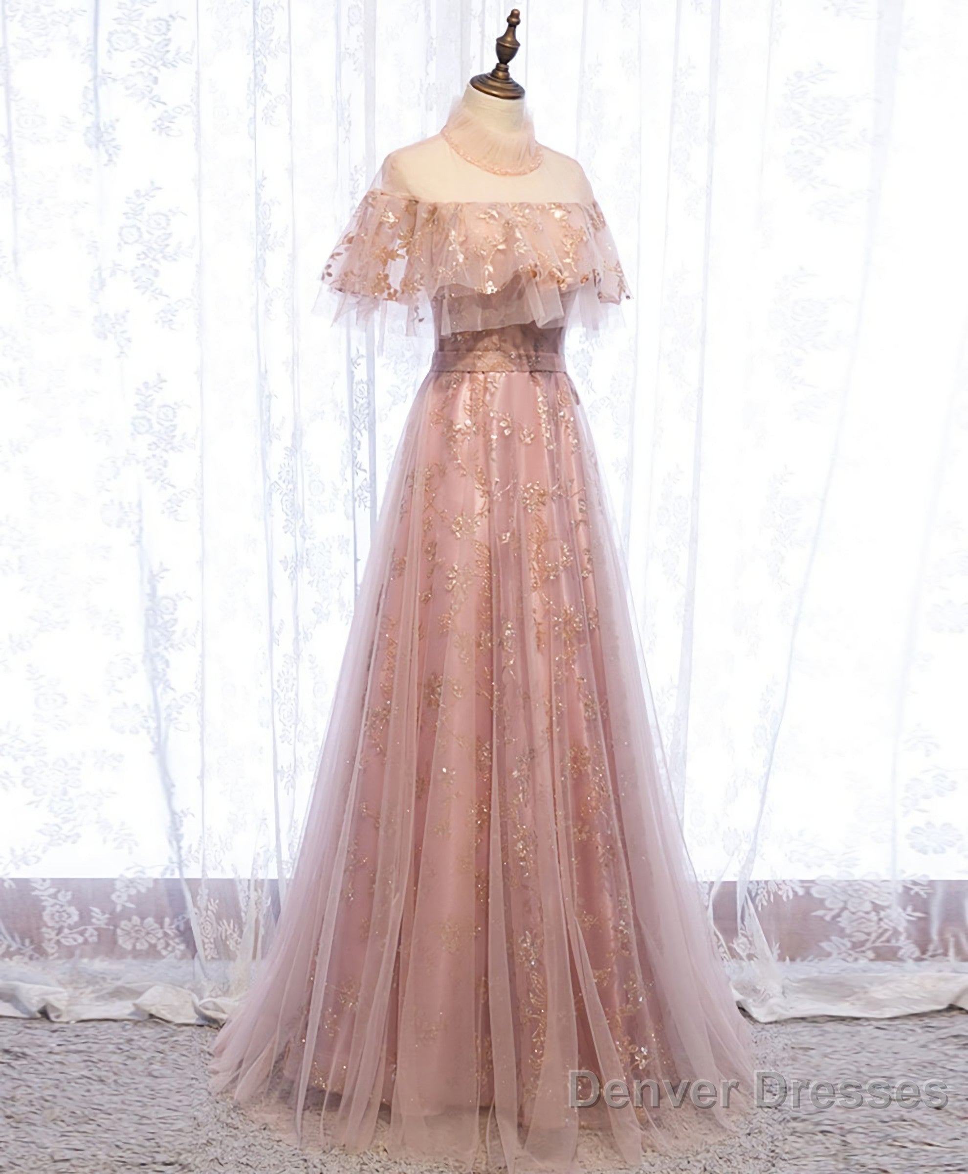 Pink Tulle Lace Long Prom Dress, Pink Tulle Formal Dress, 2 Secondary image