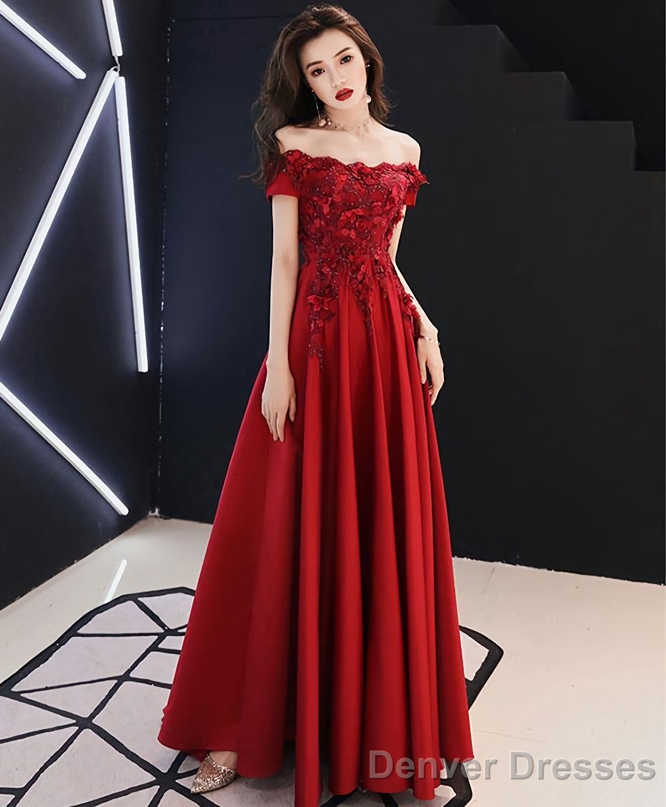 Burgundy Tulle Lace Long Prom Dress Burgundy Tulle Bridesmaid Dress Main image