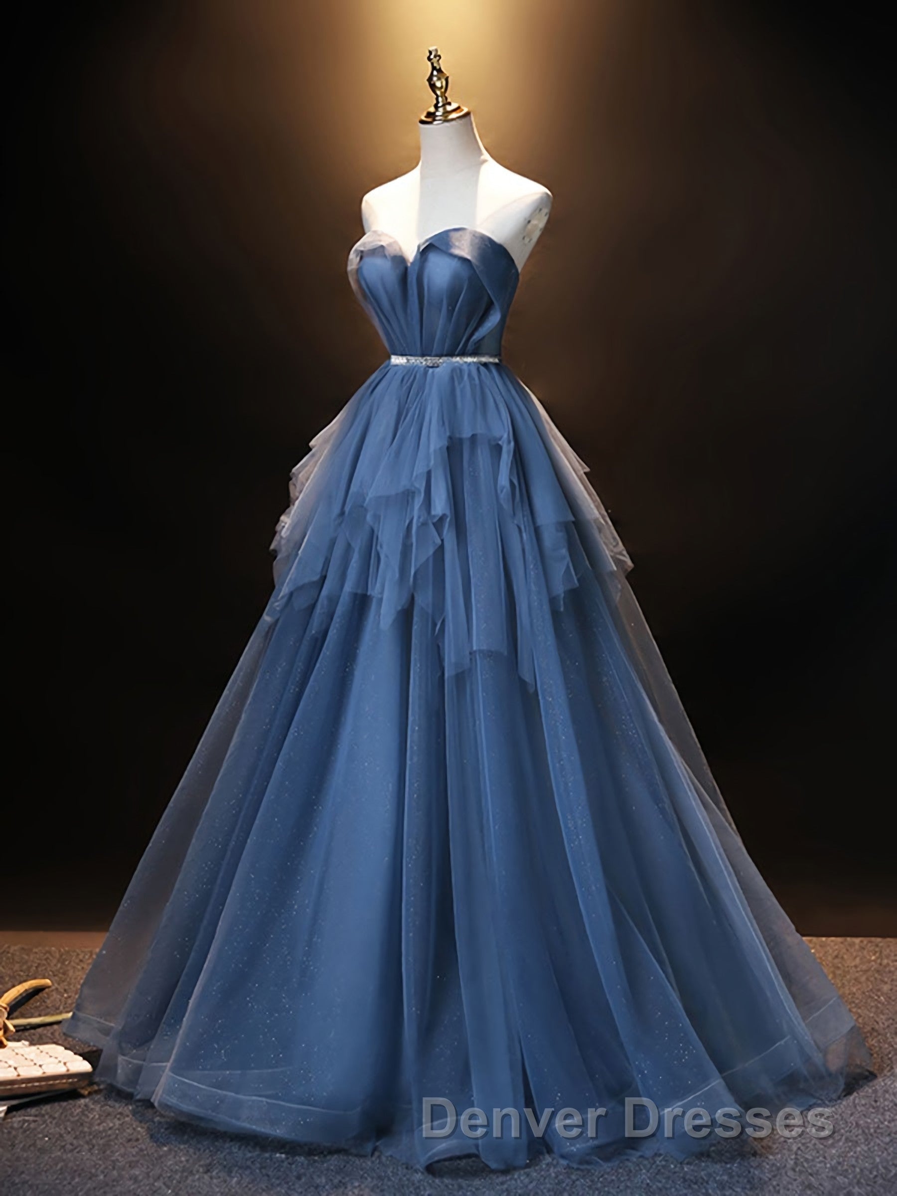 Blue Sweetheart Neck Tulle Long Prom Dress, Blue Evening Dress Secondary image