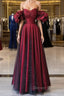 Off Shoulder Wine Red Sweetheart Tulle Prom Dress, A-line Wine Red Evening Dress