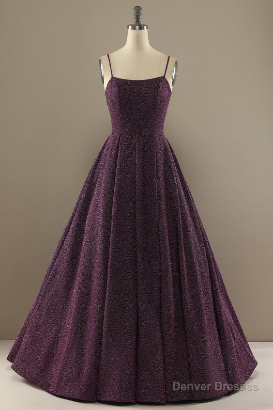 charming a line purple prom dress with split front Main image