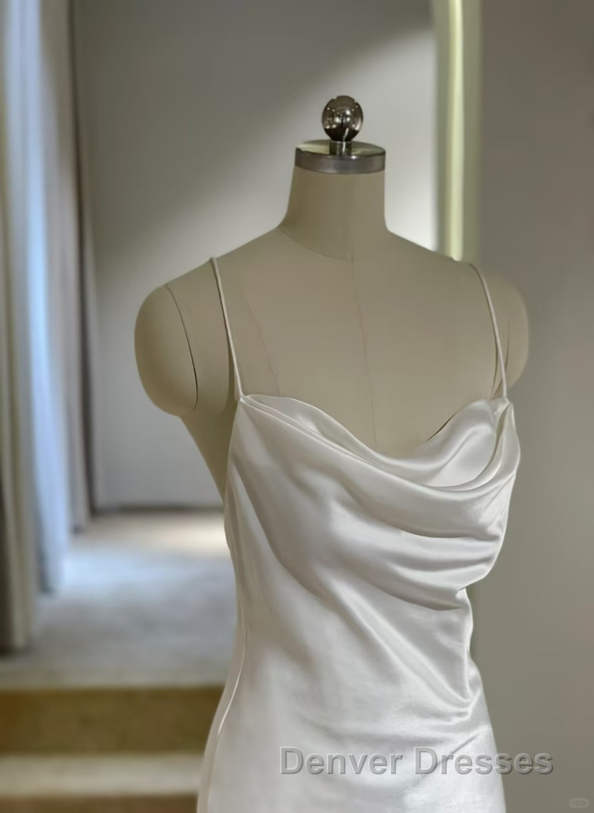 White Soft Satin Straps Simple Long Wedding Party Dress, White Long Evening Dress Secondary image