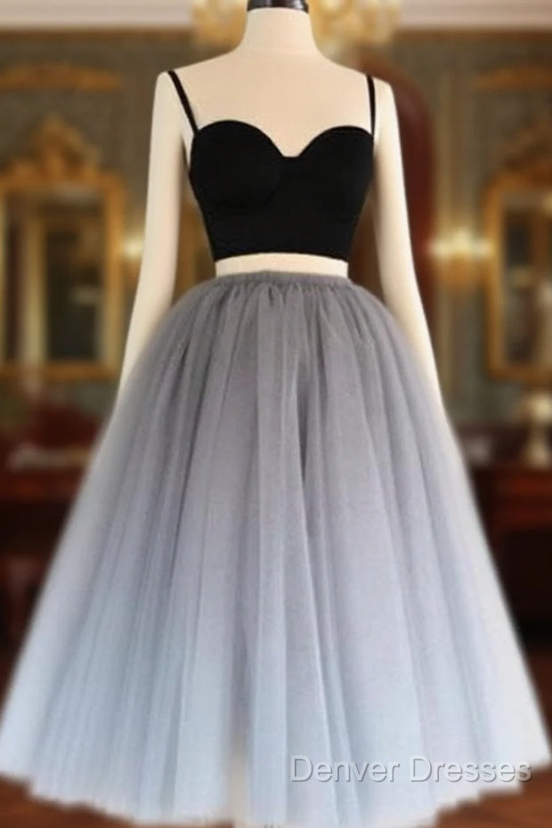 2 Pieces Black Gray Short Prom Dress, Two Pieces Short Black Gray Formal Graduation Dress Main image