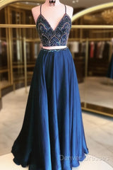 2 Pieces Navy Blue Prom Dress, Dark Blue 2 Pieces Formal Dress, Evening Dress