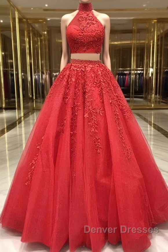 2 Pieces Tulle Lace Prom Dress, Two Pieces Evening Dress Main image