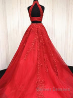 2 Pieces Tulle Lace Prom Dress, Two Pieces Evening Dress