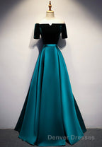 Elegant Velvet Satin Long Prom Dress, A-Line Evening Dress