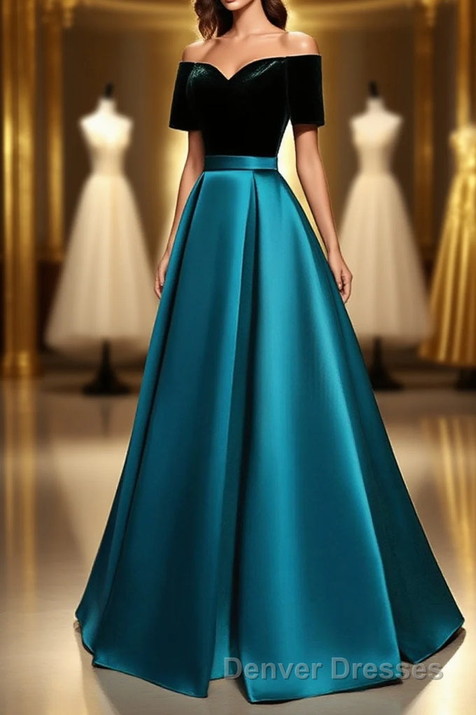 Elegant Velvet Satin Long Prom Dress, A-Line Evening Dress