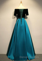 Elegant Velvet Satin Long Prom Dress, A-Line Evening Dress
