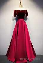 Elegant Velvet Satin Long Prom Dress, A-Line Evening Dress