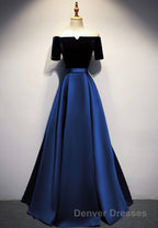 Elegant Velvet Satin Long Prom Dress, A-Line Evening Dress