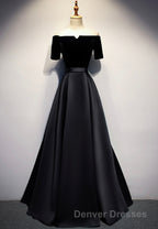 Elegant Velvet Satin Long Prom Dress, A-Line Evening Dress