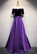 Elegant Velvet Satin Long Prom Dress, A-Line Evening Dress