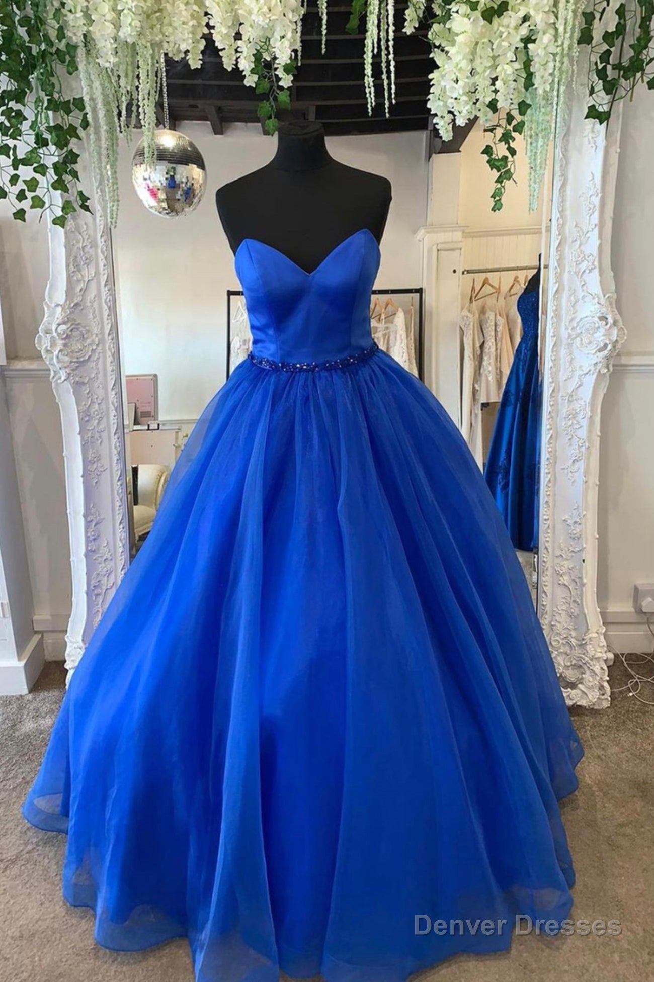 Blue Strapless Tulle Long Prom Dresses, A-Line Evening Dresses Main image