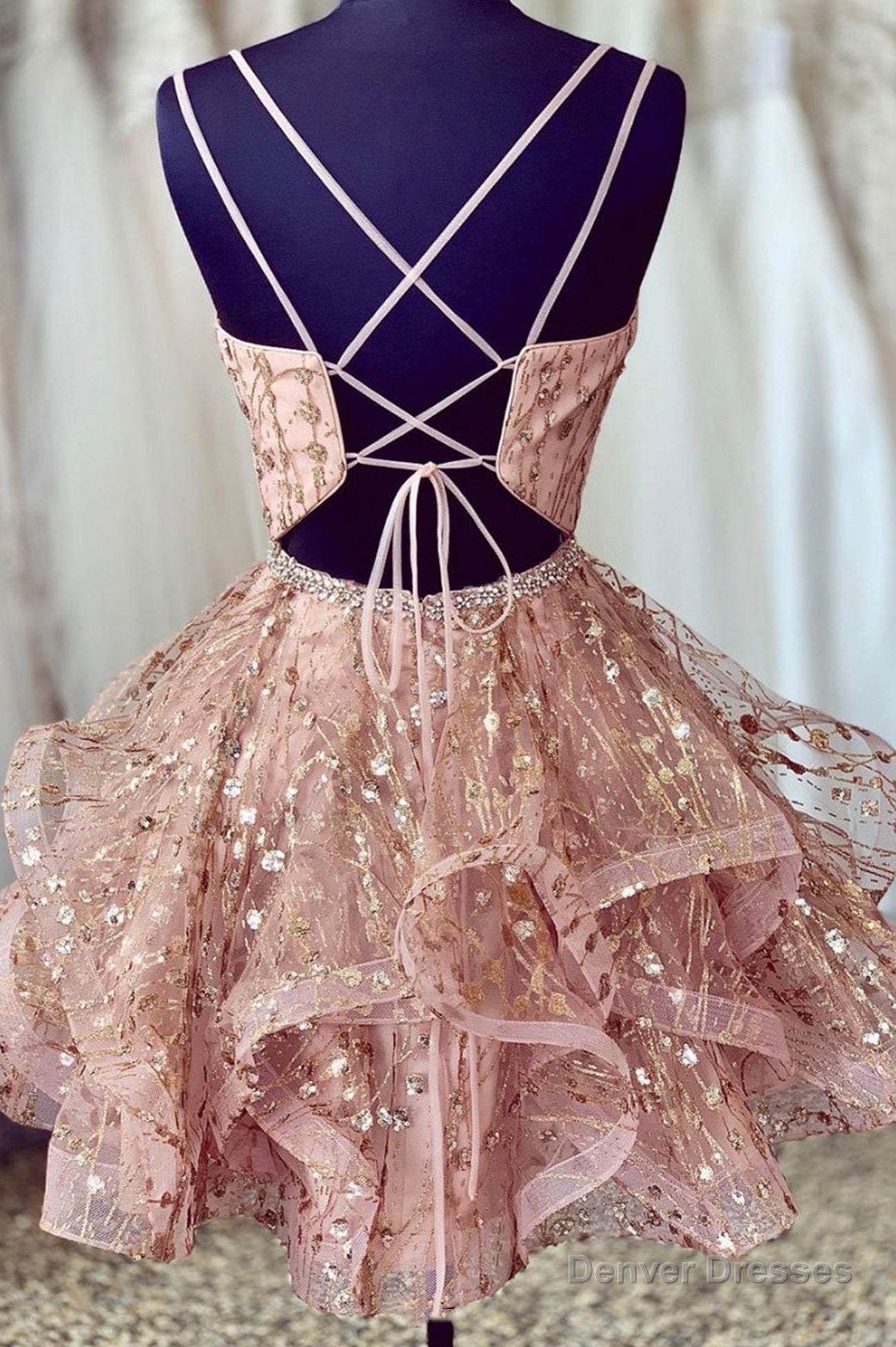 Pink V-Neck Tulle Short Prom Dresses, A-Line Mini Party Dresses Secondary image
