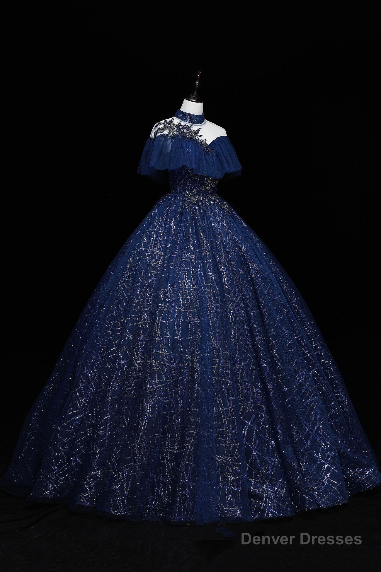 Blue Tulle Sequins Long Ball Gown, Elegant A-Line Formal Gown Secondary image