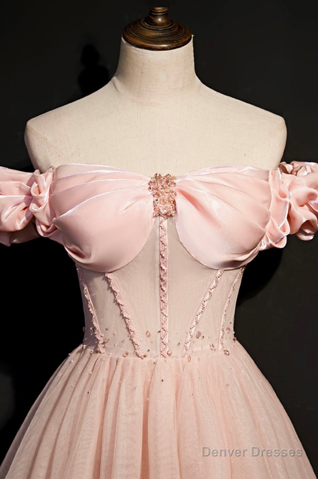 Pink Tulle Off the Shoulder Prom Dress, Beautiful A-Line Evening Dress Secondary image
