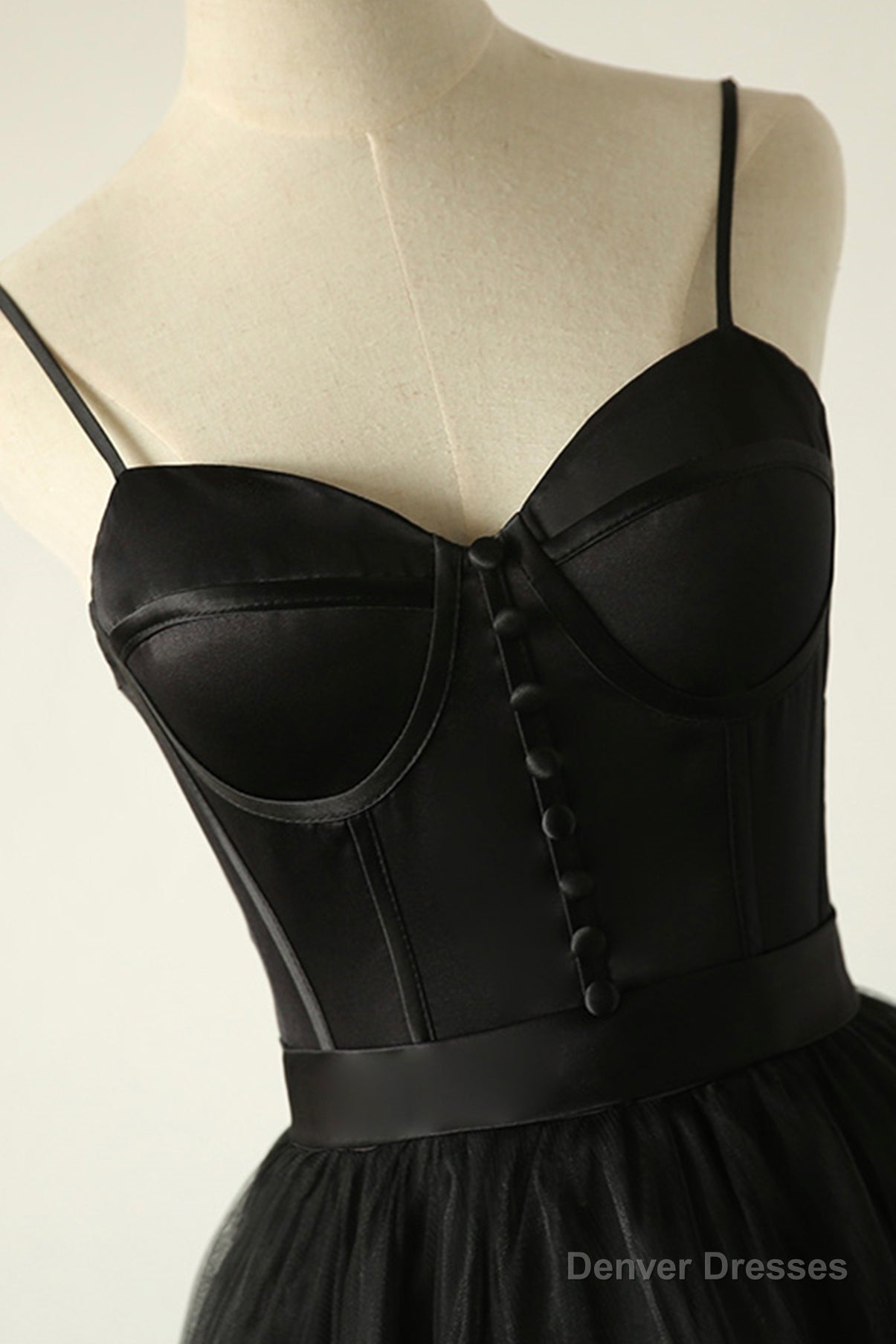 Black A-Line Spaghetti Strap Long Prom Dresses, Black Evening Dresses Secondary image