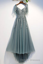 Purple Tulle Lace Long Prom Dress, A-Line Evening Party Dress