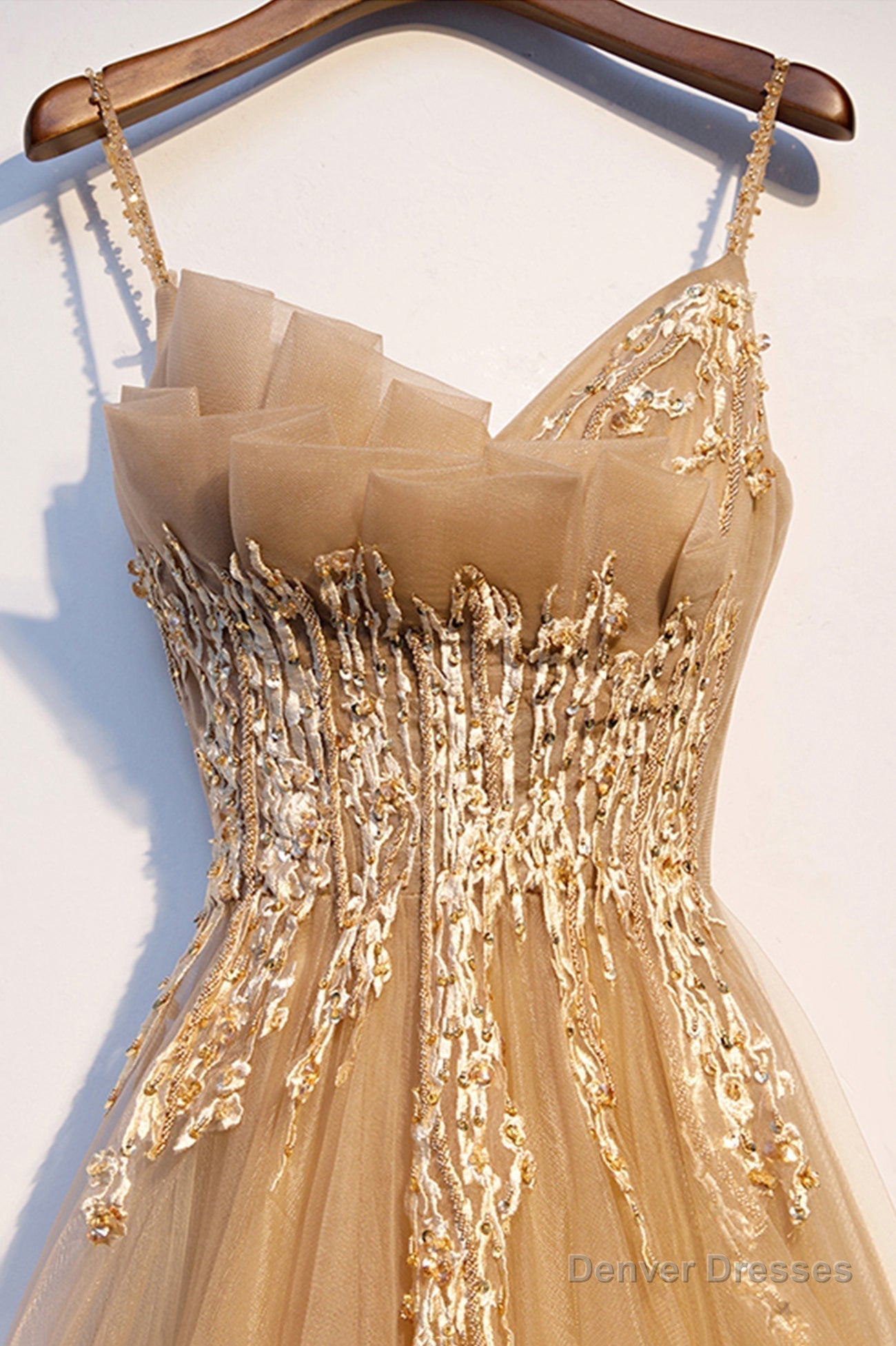 Yellow Tulle Lace Long Prom Dress, A-Line Lace Evening Dress Secondary image